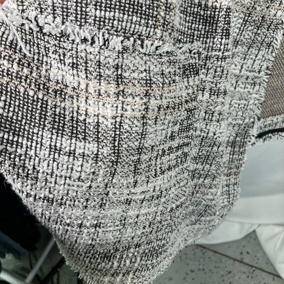 Max Studio 1X Open Front Bouclé Knit Blazer Jacket Tweed Fringe Edge Plaid - Picture 7 of 15